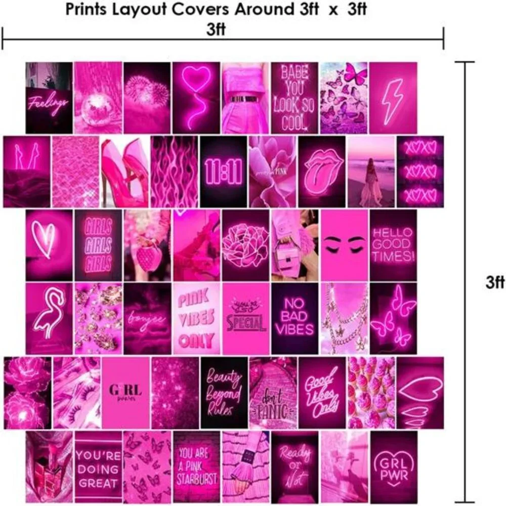Pink Neon Wall Collage Kit Aesthetic Pictures, Trendy Room Decor
